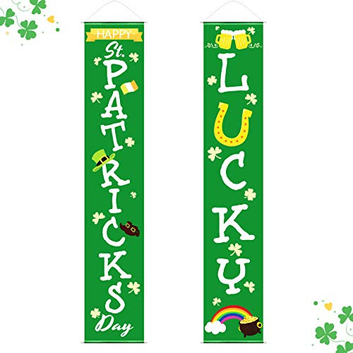 St-Patricks Day Porch Sign Door Banner  Lucky Happy St-Patricks Day Hanging Sign St-Patrick Decoration for Home Outdoor Indoor Party Favor Ornament