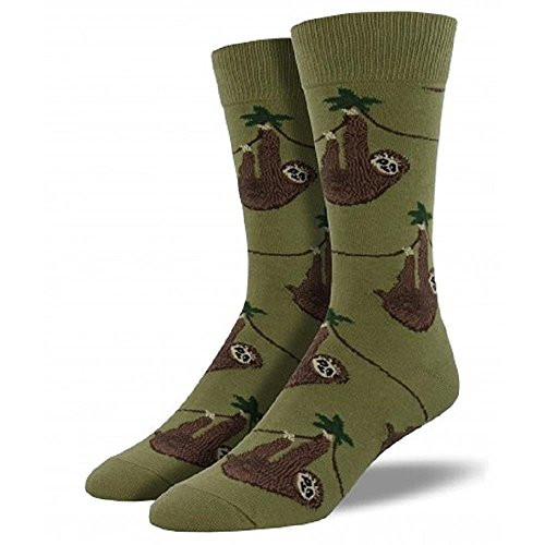 Socksmith Mens Socks Sloth Novelty Crew Sock Olive Green