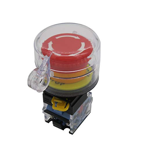 Taiss / 22mm 2 NC Red Mushroom Latching Action Emergency Stop Push Button Switch 10A 440V Add Protection Cover (Warranty 3 years) LA38A-02ZS-Z