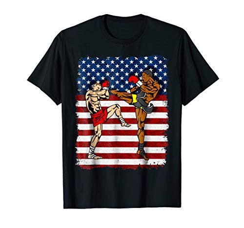 Kickboxing Fighters on American Flag Patriotic T-shirt