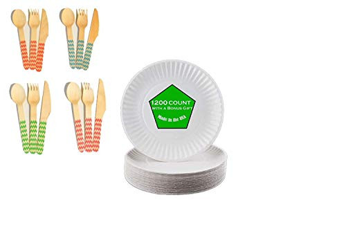 Perfect Stix Paper Plate 9-1200 Paper Plates White with Bonus Gift  9 -Pack of 1200ct-
