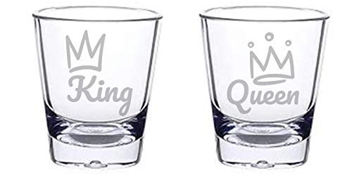 Alankathy Mugs King Queen His Hers Wifey Hubby husband Wife shot glass 1-5 oz set of 2 for anniversary wedding celebration