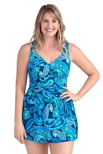 PERONA Women Plus Size Swimwear One Piece Swimdress Tummy Control Swimsuit Printed Skirt Bathing Suits -US 16-Read The Size Chart in Our Image-  Paisl