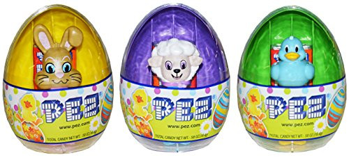Pez Mini Dispensers Easter Eggs with 2 Individually Wrapped Pez Rolls - Lamb  Bunny  Chick - Easter Basket Candy -3 Pack-