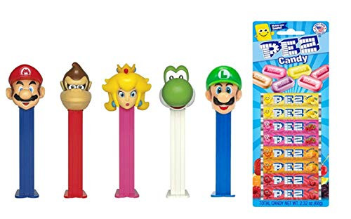 Pez Nintendo Super Mario Bros Dispensers and Candy Refill Set Mario  Luigi  Donkey Kong  and Princess Peach - 5 Pez Dispensers With 8 Extra Candy Ref