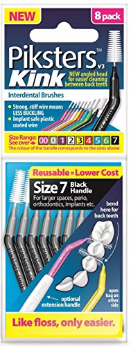 Piksters Kink Interdental Brushes - For cleaning between teeth -8 Pack  Size 7 -Black--