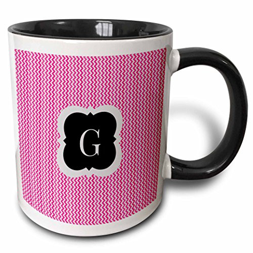 3dRose 222043-4Pink And Grey Chevron Monogram Initial G Ceramic Mug  11 oz  Black-White