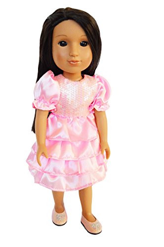 Brittanys Pink Holiday Dress for 14 Inch Dolls-14 Inch Doll Clothes