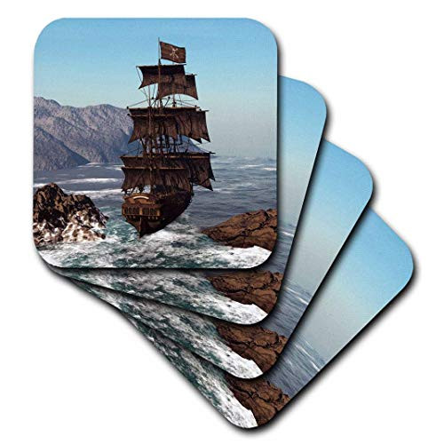 3dRose cst-172244-1 Pirate Ship Sails Trough Coastal in Strong Winds-Soft Coasters  Set of 4