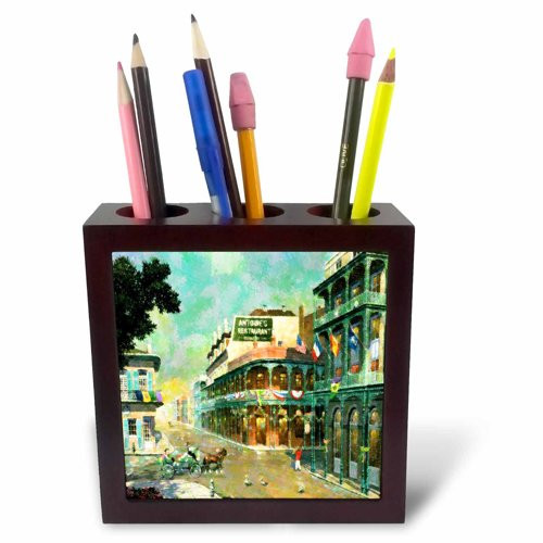 3dRose ph_80614_1 Painting of New Orleans Just Before Mardi Gras-Tile Pen Holder, 5-Inch