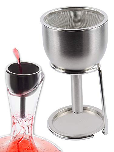 Plaisir de la Cave 3in1 Steel Funnel with Strainer -Wine Shower - Aerator - Filter - Storage Stand- - Improves Wine and Clears Residues