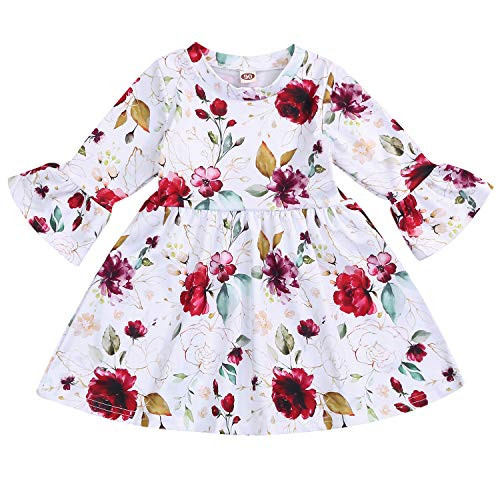 KONIGHT Kids Toddler Baby Girls Fall Dresses Outfits Floral Print Princess Party Tutu Skirt Ruffle Dress Winter Clothes White KONIGHT Kids Toddler Baby Girls Fall Dresses Outfits Floral Print Princess Party Tutu Skirt Ruffle Dress Winter Clothes White
