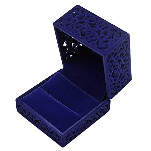 HOLLY TRIP Ring Box  Hollow Square Velvet Ring Gift Box Wedding Ring Jewelry Box for Proposal Engagement  Royal Blue