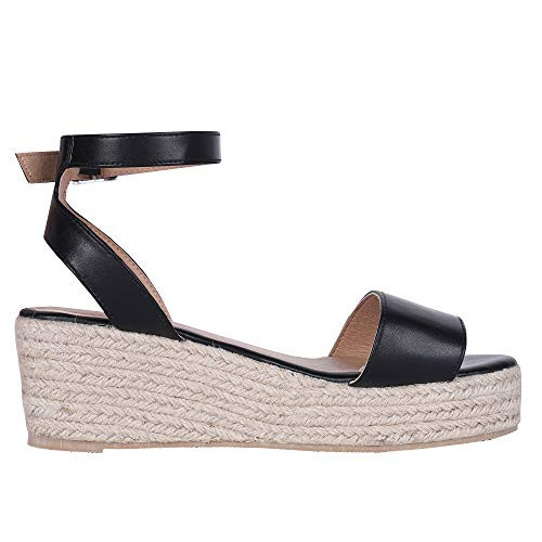 LAICIGO Womens Summer Espadrille Heel Platform Wedge Sandals Ankle Buckle Strap Closed Toe Shoes