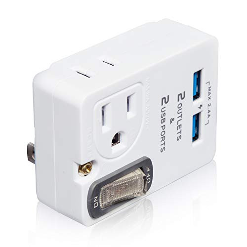 SYCON 2 Outlet Wall Adapter With 2 USB Ports  Adapter Outlet Extender Wall Tap Adapter Plug