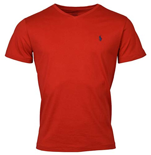 Polo Ralph Lauren Mens Classic Fit V-Neck T-Shirt  Red - Navy Pony  Large