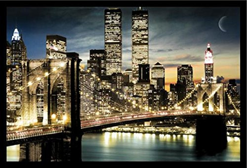 FRAMED Manhattan Lights New York City Skyline 36x24 Art Poster Print Brooklyn Bridge World Trade Center Twin Towers FRAMED Manhattan Lights New York City Skyline 36x24 Art Poster Print Brooklyn Bridge World Trade Center Twin Towers