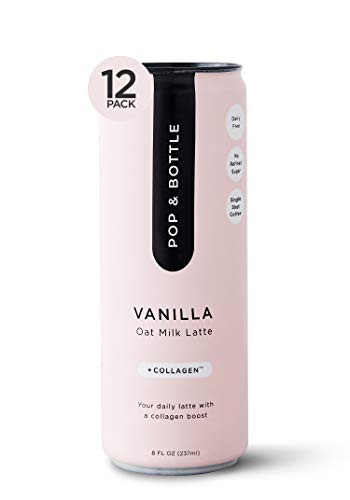 Pop and Bottle - Oat Milk Lattes with Collagen - 12 Pack -8 oz- Vanilla - Marine Collagen Peptides  MCT Oil  Oat Milk  Cold Brew - More - Organic  No Da