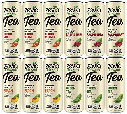 Zevia Iced Tea Variety -12 pack- Green Tea  Peach Tea  Blood Orange and Black Tea Raspberry