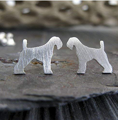 Airedale Terrier stud earrings- Brushed sterling silver tiny dog jewelry- Handmade in the USA
