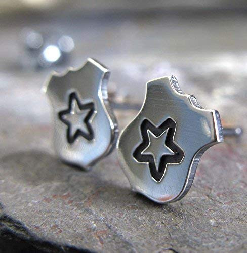 Police Sheriff Badge earrings sterling silver post stud jewelry- Handmade in the USA-