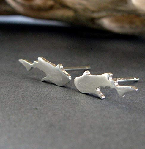 Whale shark post stud earrings polished sterling silver jewelry- Handmade in the USA