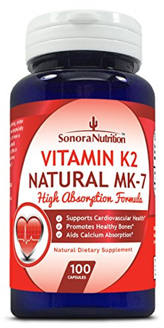 Sonora Nutrition Vitamin K2 Natural MK-7 High Absorption Formula 100 mcg 100 Capsules Sonora Nutrition Vitamin K2 Natural MK-7 High Absorption Formula 100 mcg 100 Capsules