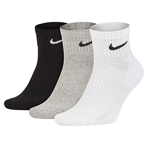 Nike Everyday Cushion Ankle Training Socks -3 Pair-  Mens and Womens Ankle Socks with Sweat-Wicking Technology  Multi-Color  Large