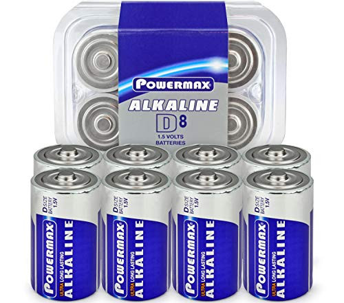 Powermax 8-Count D Cell Batteries  Ultra Long Lasting Alkaline Battery  10-Year Shelf Life  Recloseable Packaging