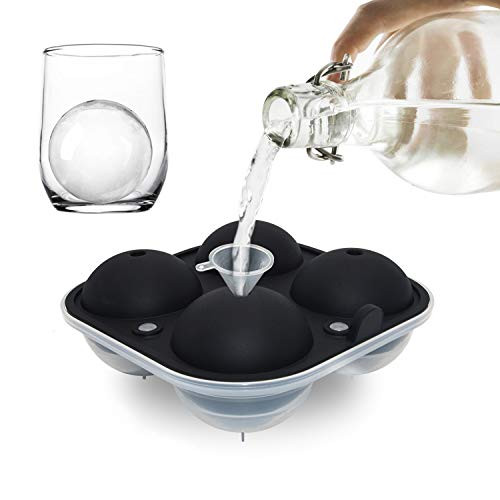 Helpcook large Ice Sphere Mold Tray Easy Release Ice Cube Tray  Whiskey Ice Ball Maker Mold 4 X 2-5 Inch Round Ice Ball Spheres for Scotch and Cocktai