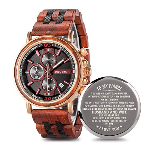 Engraved Wooden Watch for Men Personalized Watch Customized Family Watch for Fiancé Boyfriend Husband Dad Son Wood Wrist Watch for Anniversary Birthda
