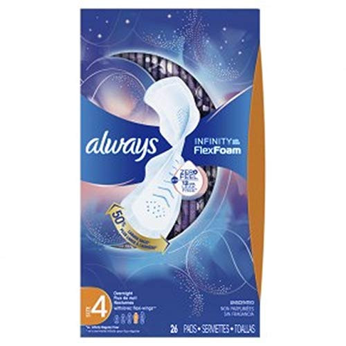 ALWAYS Infinity  Size 4  Overnight Sanitary Pads with Wings  Unscented  26 Count