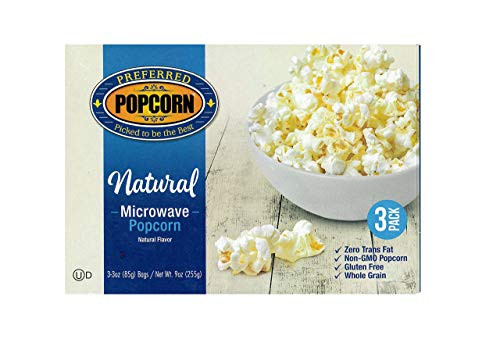 Preferred Popcorn Microwave Popcorn  Non-GMO  Whole Grain  Gluten Free -Natural  18 Microwavable Bags-