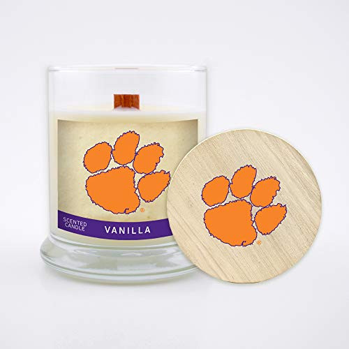 Worthy Promo NCAA Clemson Tigers 8 oz Vanilla Scented Soy Wax Candle Wood Wick and Lid Worthy Promo NCAA Clemson Tigers 8 oz Vanilla Scented Soy Wax Candle Wood Wick and Lid