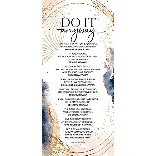 Mother Teresa Quote Wood Plaque Inspiring Quote 5-5 in x 12 in - Classy Vertical Frame Wall Hanging Decoration -Do it Anyway - Mother Teresa - Christi