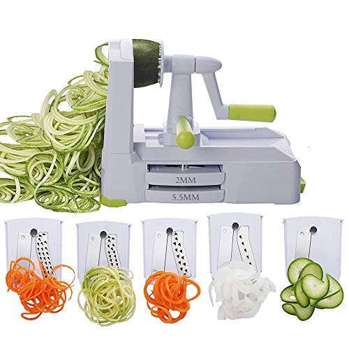 WakLond Vegetable Spiralizer Vegetable Slicer with 5 Blades  Zucchini Spaghetti Maker Zoodle Maker Veggie Pasta Maker  Strongest and Heaviest Duty Man