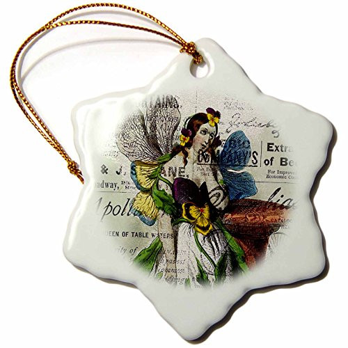 3dRose orn-6402-1 Pretty Fairy Digital Art Porcelain Snowflake Ornament  3-Inch