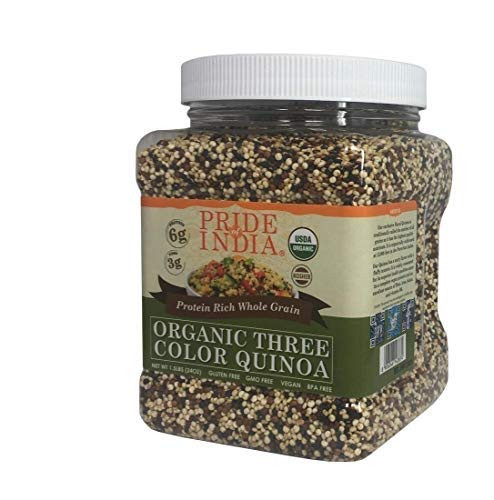 Pride Of India - Organic Three Color Bolivian Royal Quinoa - Protein Rich Whole Grain Jar  3-3 Pound -1-5 Kilo- Jar -2-2 Pound - 50 Extra Free - 3-3