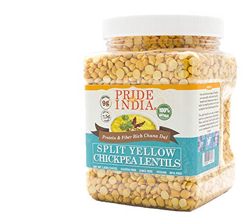 Pride Of India - Indian Split Yellow Chickpea Lentils - Protein and Fiber Rich Chana Dal  1-5 Pound Jar