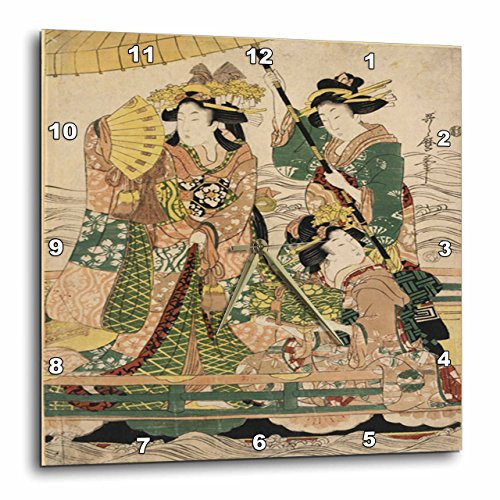 3dRose Print of Three Traditional Dressed Japanese Ladies on Boat - Wall Clock  13 by 13-Inch -DPP-194735-2-