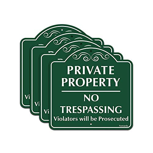 4-Pack Private Property No Trespassing Sign 12x12 Aluminum Metal Sign UV Print Weather Resistant Pre-drilled Holes for Easy Mount for Wall Fence or