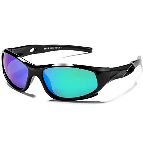 Pro Acme TR90 Unbreakable Polarized Sports Sunglasses for Kids Boys and Girls -Black-Green Mirror- Pro Acme TR90 Unbreakable Polarized Sports Sunglasses for Kids Boys and Girls -Black-Green Mirror-