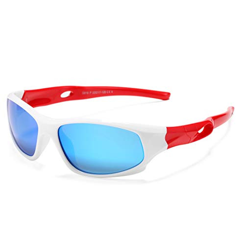 Pro Acme TR90 Unbreakable Polarized Sports Sunglasses for Kids Boys and Girls -White-Blue Mirror-- Pro Acme TR90 Unbreakable Polarized Sports Sunglasses for Kids Boys and Girls -White-Blue Mirror--