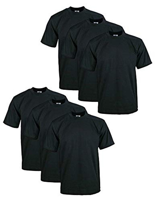 Pro Club Mens 6-Pack Heavyweight Cotton Short Sleeve Crew Neck T-Shirt  Black  Medium