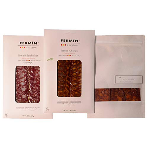 Chorizo Iberico Sliced 2 oz and Salchichon Iberico Sliced 2 oz  Product of Spain  comes with a From Spain to USA bag to keep it in the fridge  Chorizo I