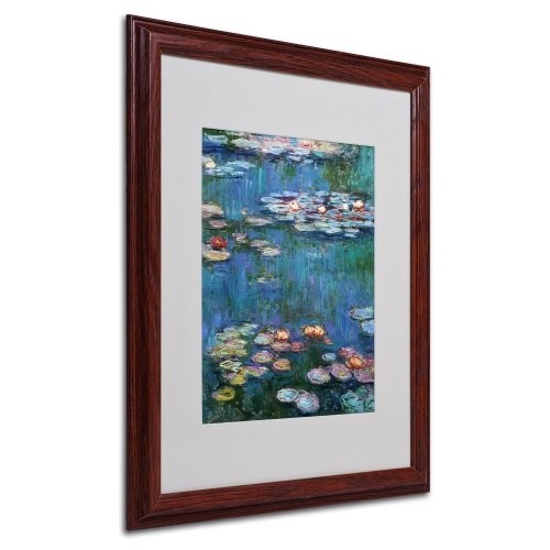 Trademark Fine Art Waterlilies Classic by Claude Monet, White Matte, Wood Frame 16x20-Inch