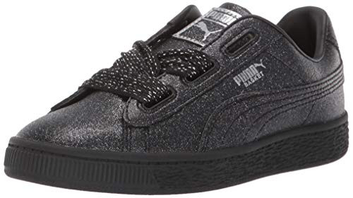 PUMA Unisex-Baby Basket Heart Holiday Sneaker  BlackSilver  8 M US Toddler