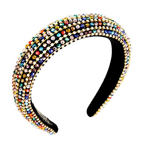 Padded Rhinestone Headbands for Women Bejewelled Crystal Embellished Hairband Thick Velvet Wide hair Hoop Hair Accessory