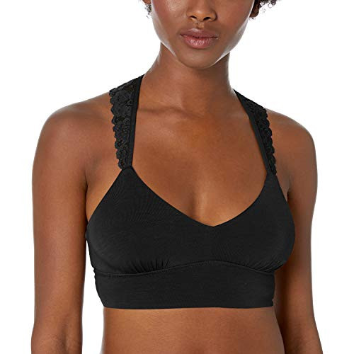 Amazon Brand - Mae Womens Modal with LACE Racerback Bralette with Removeable Pads  black  Medium