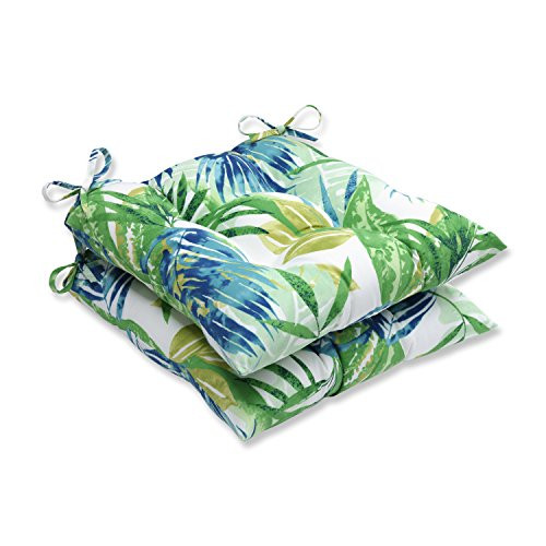 Pillow Perfect Outdoor/Indoor Soleil Wrought Iron Seat Cushion (Set of 2), Blue/Green